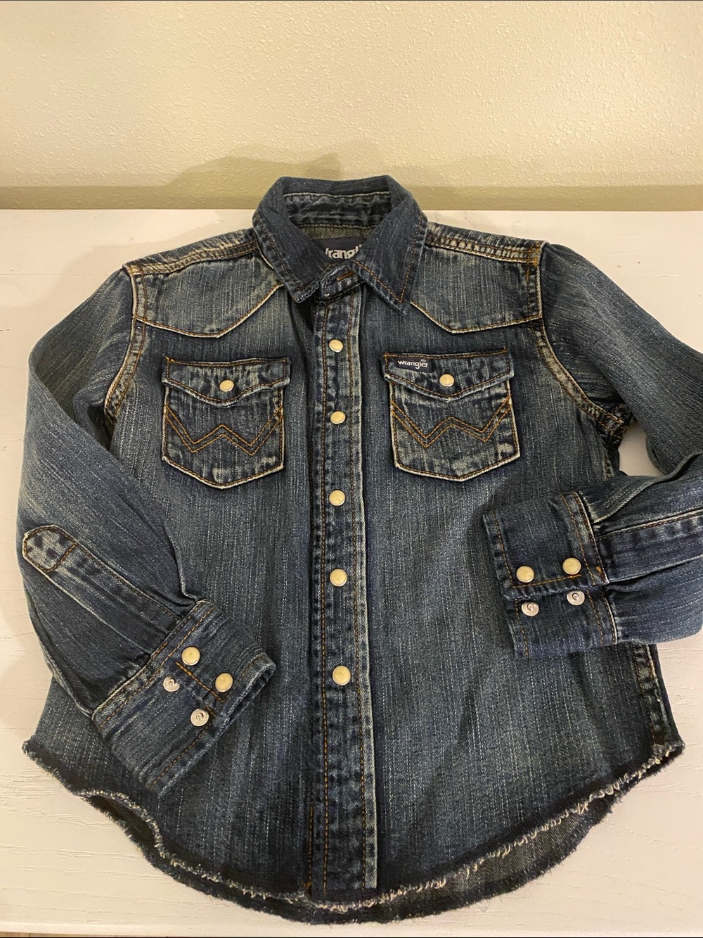 Wrangler Dark Blue Denim Western Pearl Snap Shirt